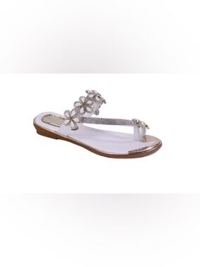 Atalina Embellished White Floral T-Strap Women's Sandals